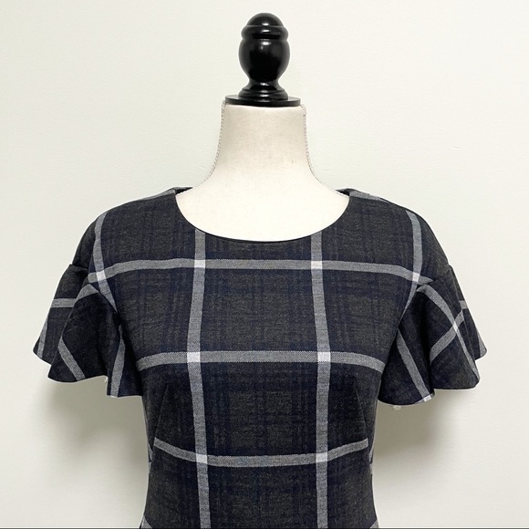 Ralph Lauren Plaid Flutter Sleeve Shift Fit Flare - Picture 2 of 8